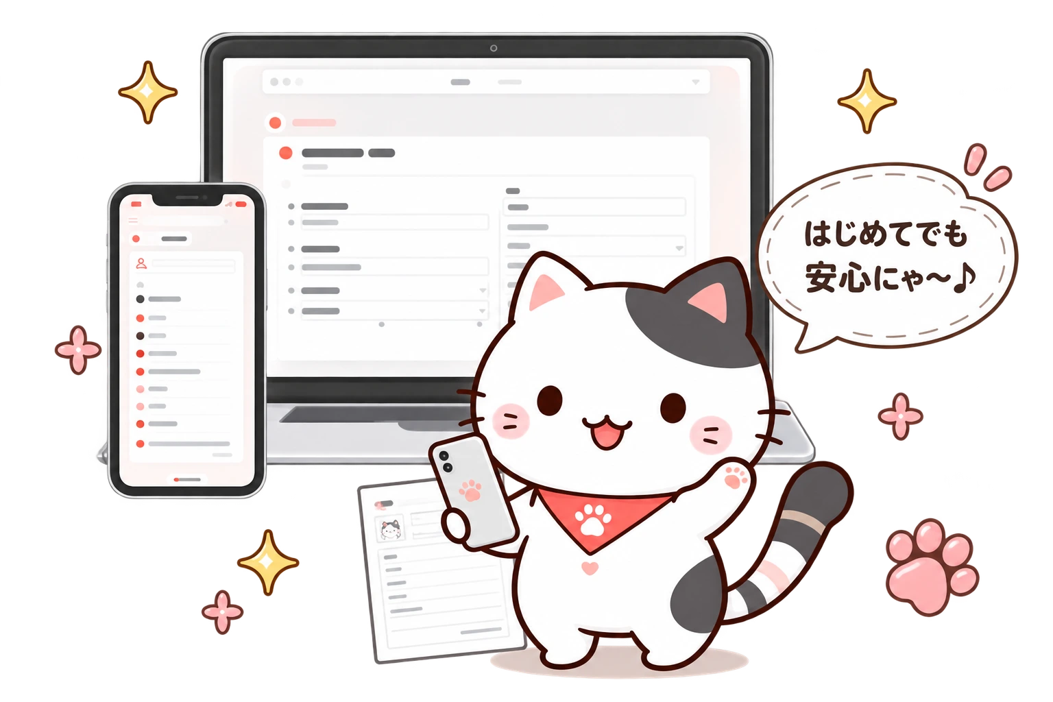 履歴書chanと同じ猫のキャラクター、りれきにゃんが書類づくりをお手伝い